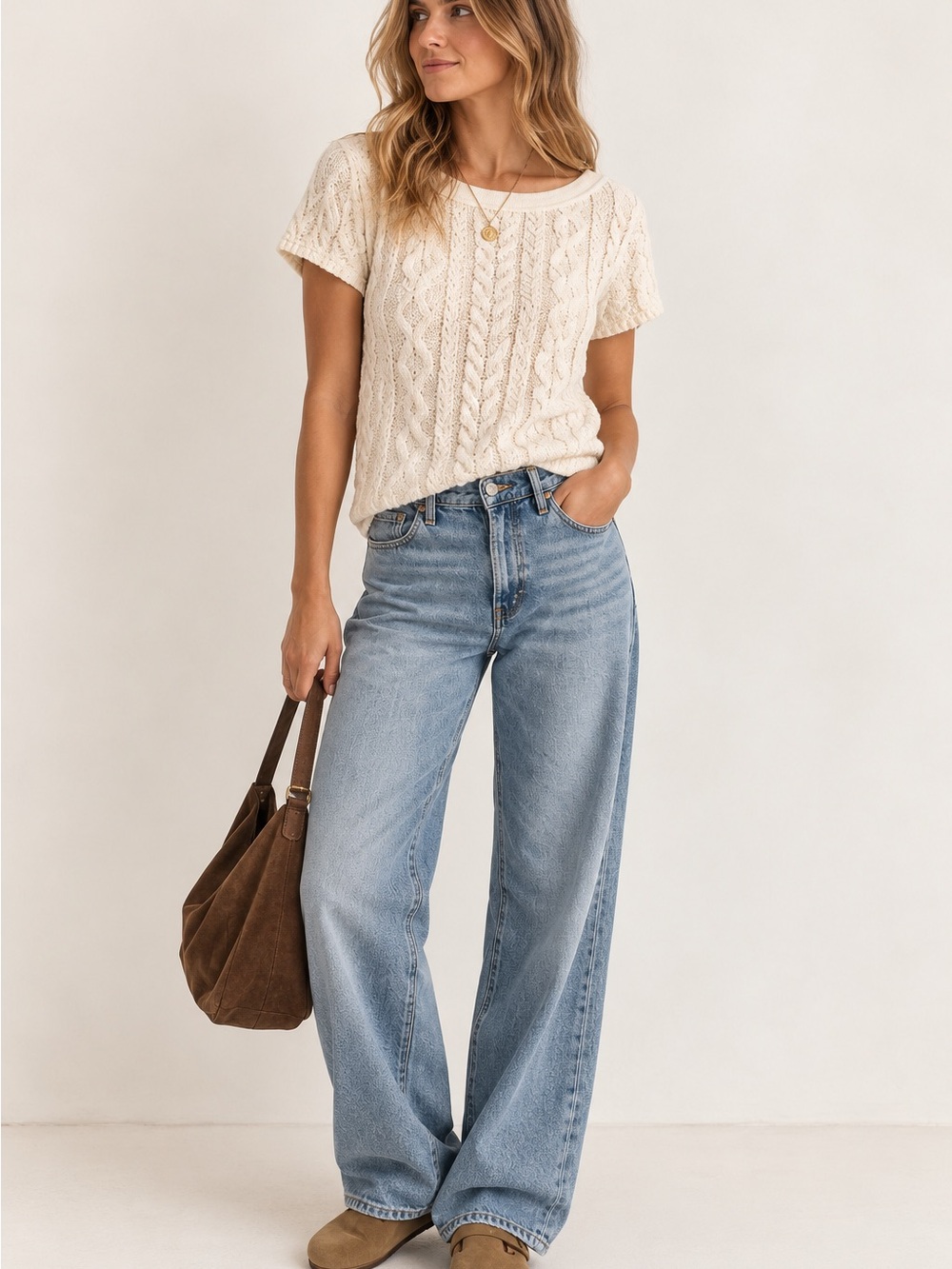 Free People Ivory Cable Knit Fisherman Sweater Top Size S NWT
